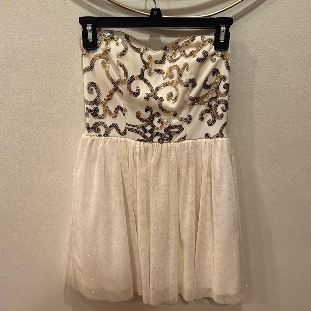 Windsor- Elegant Cream and Gold Strapless Dress